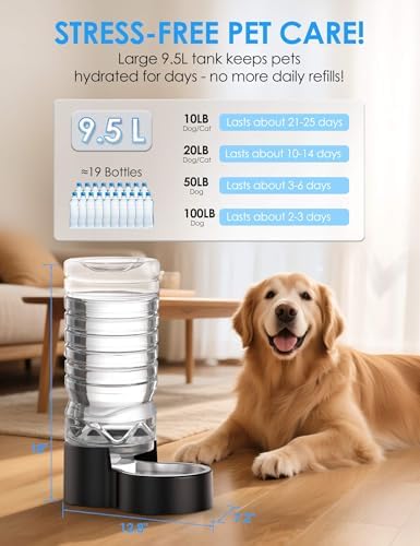 Heouvo 2.5 Gallon Automatic Dog Water Dispenser (9.5L-Black)
