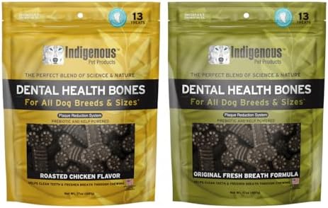 Indigenous Pet Dental Health Bones Regular 2 Pack Bundle – Chicken (17 Ounce) and Original (17 Ounce) | Grain-Free Dog Chews with Prebiotics & Omegas | Freshens Breath & Supports Digestive Health |