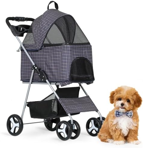 Athena collection Pet Stroller for Small/Medium Dogs and Cats,3 in 1 Foldable Dog Stroller with Removable Carrier up to 33lbs(Plaid)