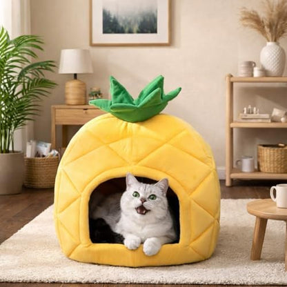Hollypet Cat Bed Cave for Indoor Cats for Pets up to 15 lbs, Pineapple