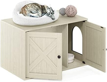 Furinno PELI Farmhouse Style Cat Litter Box Enclosure, White Wash