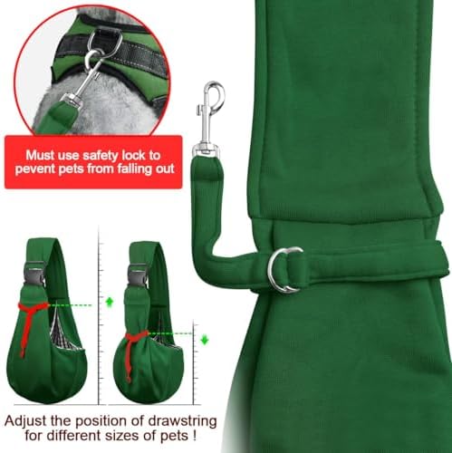 Tomkas Small Dog Cat Sling Carrier Puppy Purse Travel Wrap Soft Crossbody Pet Bag (Emerald Green, M - Zip Pocket & Adjust Strap)