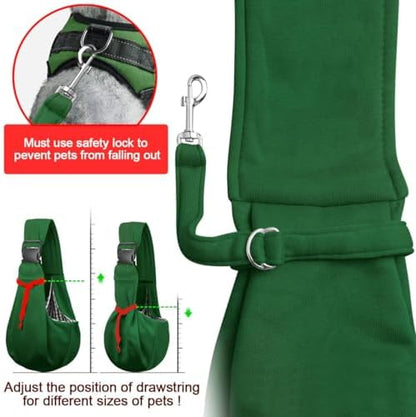 Tomkas Small Dog Cat Sling Carrier Puppy Purse Travel Wrap Soft Crossbody Pet Bag (Emerald Green, M - Zip Pocket & Adjust Strap)