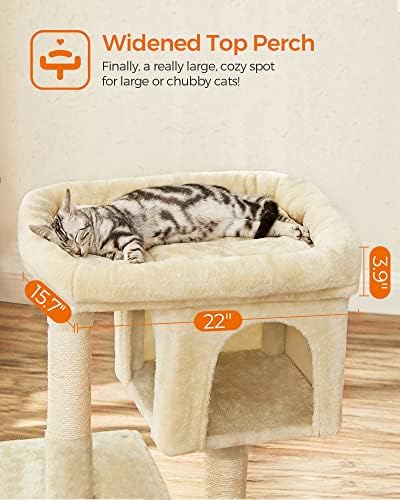 Feandrea Cat Tree, 33.1-Inch Cute Cat Tower, Plush Kitten Condo, Beige