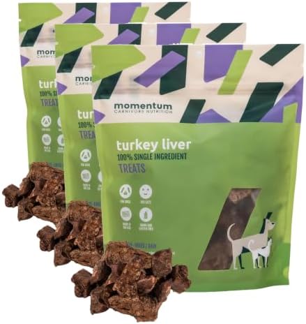 Momentum Carnivore Nutrition Freeze-Dried Turkey Liver Dog Treats & Cat Treats – Single-Ingredient, High-Protein, Grain-Free, Naturally Flavorful & Lean – Made in USA – 3.5 oz Bag (Pack of 3)