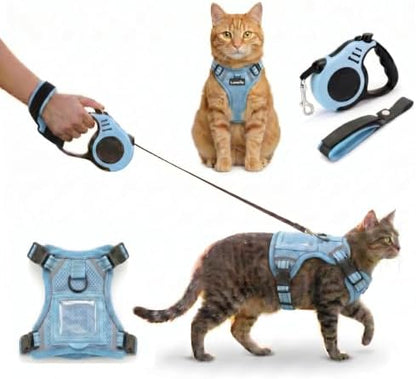 Luxelle Escape-Proof Cat Harness and Leash Set – Adjustable No Pull Soft Vest with 360° Reflective Straps, Built-in Pocket & Wrist Strap, Breathable Mesh Outdoor Harness for Cats & Kittens