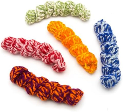 Glaciart One Crochet Spring Cat Toy – 5 Pcs Soft Fuzzy Enrichment 100% Natural Wool Yarn - Interactive Stretchable Play Cat Toy Set - Safe for Pets, Non-AZO Colored Dyes