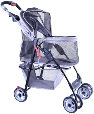 Full-Window pet Stroller 4 Wheels for Cats & Dogs, with Storage Basket,Cup Holder, Travel Puppy/Cats Stroller.Gray