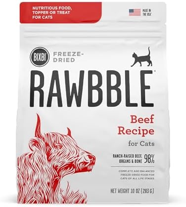 BIXBI Rawbble Freeze Dried Cat Food, Beef Recipe, 10 oz - 97% Meat and Organs, No Fillers - Pantry-Friendly Raw Cat Food for Meal, Treat or Food Topper - USA Made in Small Batches