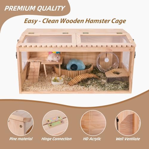 Wooden Hamster Cage,48"x20"Large Hamster Cage,2 Washable Liners & 2 Adjustable Ventilation Window. Small Animal Cage for Dwarf Syrian Hamsters Degus Mice & Other Small Pets.
