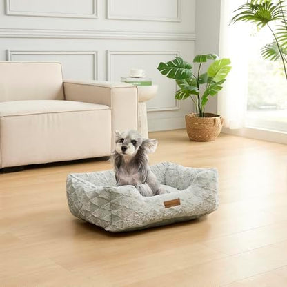 Modern Threads Ultra Soft Plush Pet Bed for Medium Dogs with Elegant Texture and Stylish Design, Removable Washable Cover, Grey, (28" L x 21" W x 9" Th)