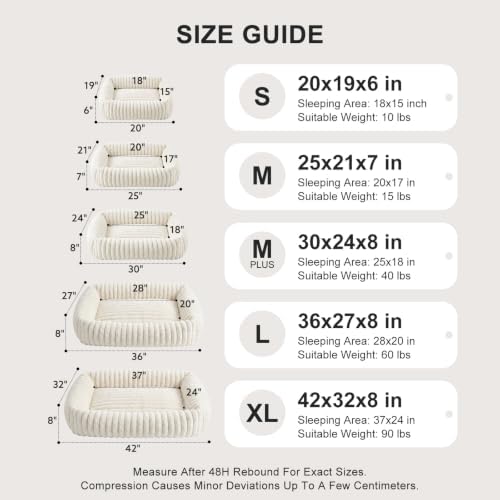 FURTIME Dog Bed for Small Medium Dog, Washable Orthopedic Pet Bed with Removable Cover, Rectangle Soft Calming Sleeping Puppy Bed Durable Pet Cuddler with Anti-Slip Bottom, Cream, M (25"x21"x7")