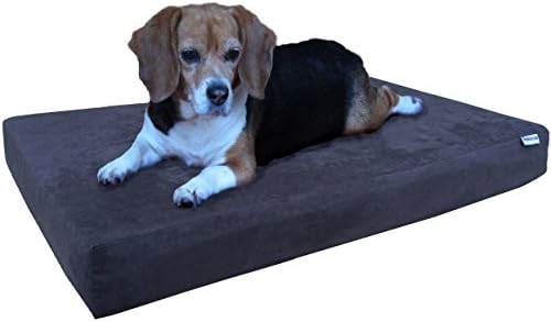 Dogbed4less Orthopedic Gel Memory Foam Pet Dog Bed, Waterproof Liner with External Microsuede Cover and Bonus Antislip Cover (Microsuede Espresso, 35"X20"X4" Inches)