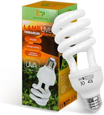 UVB Reptile Light, 10.0 26W UVA UVB Light for Reptiles, Spiral Compact Fluorescent UVB Bulb for Bearded Dragons Tortoise Lizards and Snakes