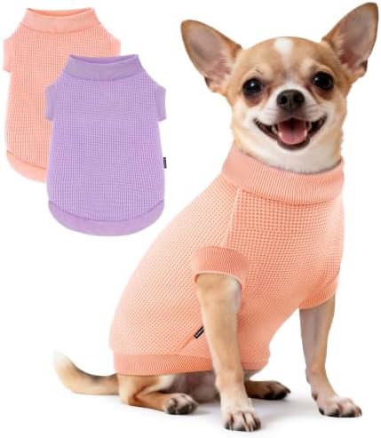 2 Pack Dog Shirt for Small Supplies Functional Waffle Dog Clothes Warm Soft Sweatshirt Outfit for Dogs Cats Pet Apparel