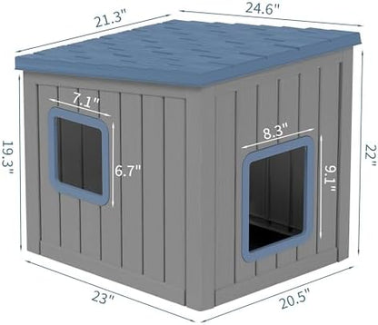 NUNU LAB Cat Litter Box Enclosure, Outdoor Cat House – Weatherproof & UV Resistant PP Material Shelter with Sloped Asphalt Roof, Durable Cat Condo for Garden, Patio, and Backyard (Blue, Large)