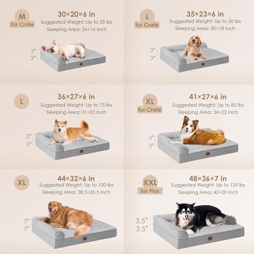 EHEYCIGA Memory Foam Dog Bed for Crate, Large Orthopedic Dog Bed, Grey