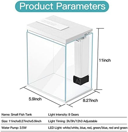 Pronetcus Betta Fish Tank, 2 Gallon Glass Aquarium Starter Kit, Small Fish Tank with Filter and Light.(White)