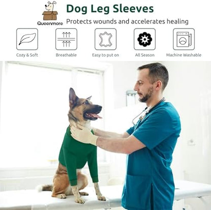 Queenmore Dog Recovery Suit for Front Legs, Adjustable Dog Leg Sleeves to Stop Licking, Breathable Recovery Sleeve for Large Breeds, Wound Care for Pets, Green, L