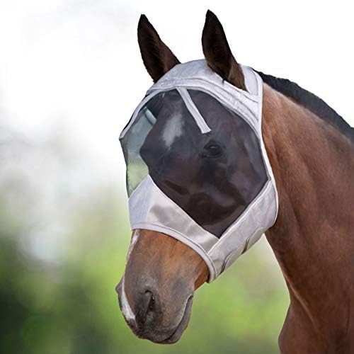 Harrison Howard CareMaster Thick Fleece Padding Translucent Fine Mesh Horse Fly Mask Standard Silver/Black Retro Medium Cob