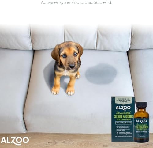 ALZOO Concentrated Pet Stain & Odor Remover Refill, Makes Up to 96 Fl Oz Cleaning Solution, Enzyme & Probiotic Formula, Refill Bottles for Dogs & Cats, 1.1 Fl Oz (Pack of 3)