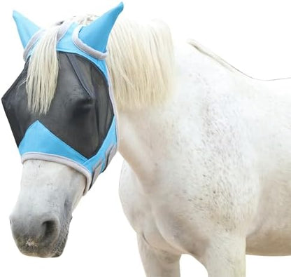 Horse Fly Mask with Ears, Breathable Fine Mesh Pale Blue Cob