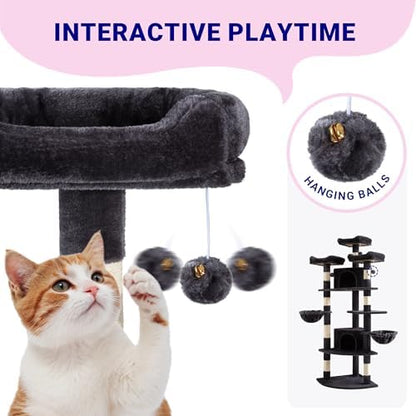 Allewie 73in Fan-Shaped Space-Saving Corner Cat Tree Tower, Dark Grey