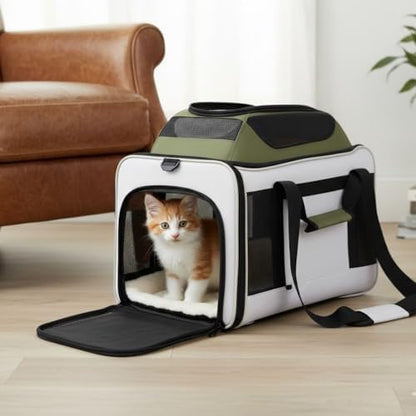 Cat Carrier Dog Carrier Airline Approved, Pet Carrier for 2 Cats Small Medium Dogs, Soft Cat Carrier 18x15x15 with Foldable Bowl & Washable Pad, TSA Approved Dog Carriers by Luniko Shop (Cream)