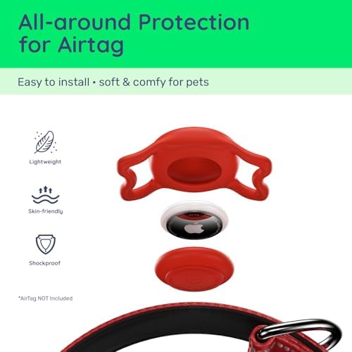 Premium Airtag Dog Collar，with IP68 Waterproof AirTag Holder,Red,S