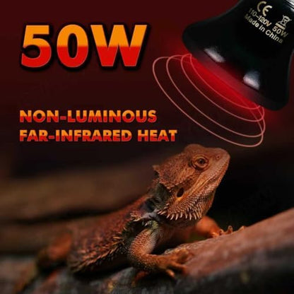 50W Non-Light Ceramic Heat Emitter (2-Pack 0.2inch-60mm) Reptile Heat Lamp for Terrariums, Brooders & Incubators. E26 for Turtle Lizard Bearded Dragon Snake Small Pets