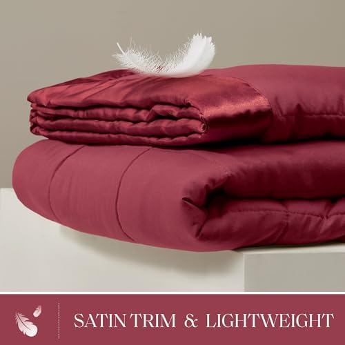 Madison Park Down Alternative King Blanket for Bed, Satin Trim, Burgundy