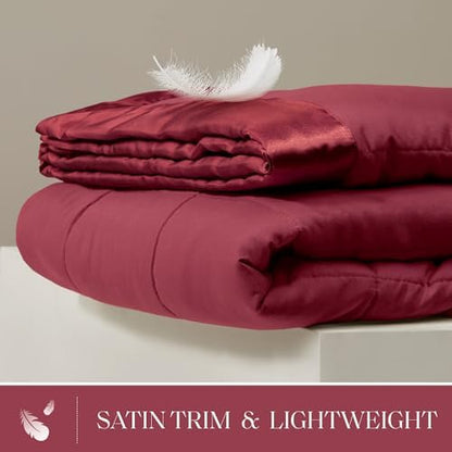 Madison Park Down Alternative King Blanket for Bed, Satin Trim, Burgundy