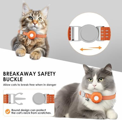 Cat Tracker, GPS Tracker, No Subscription Fee Pet Tracker, Compatible with Apple Find My App (Only iOS), Real-Time Location, Cat Trackers Collar with Safety Elastic Buckle, Orange