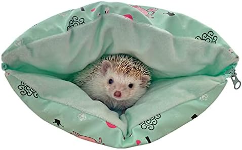 Cute Friendly Zipper Waterproof Portable Sleeping Bag Pouch Hideout Cave Habitat for Hedgehog, Baby Guinea Pig, Hamster, Ferret, Squirrel, Small Animal Bed Nest House Cage Portable Cushion (Green)