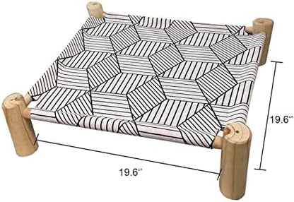 Pozico Cat/Dog Bed Hammock - Wooden Raised Indoor/Outdoor Beds - Breathable Mesh for Small Animals - White Diamond
