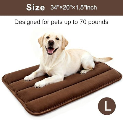 Dog Bed Mat, Reversible Dog Crate Pad with Washable Kennel Mat and Soft Foam, Flat Pet Bed for Dogs & Cats, for Crates Carriers & Travel (Dark Brown, 34" L*20" W*1.5" Th)