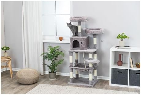 Trixie 56.3" Eduardo Cat Tree, 4-Level Indoor Cat Furniture with Jute Scratching Posts, Plush Condo, Hammock & Platforms, Play Rope and Dangling Ball