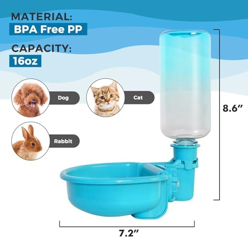 VANNON 16 oz Gravity Pet Water Bowl, Anti-Splash Dispenser, Gradient Blue