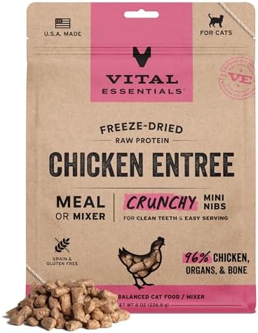 Vital Essentials Freeze Dried Cat Food, Chicken Mini Nibs, 8 oz Bag
