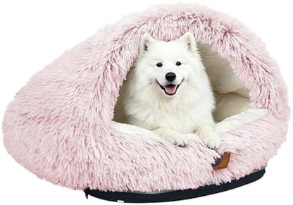 YooxArmor Round Covered Cat Bed Cave Dog Bed for Small Medium Pets,Pink,M