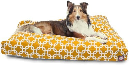 Majestic Pet Shredded Memory Foam Dog Bed Large with Removable Washable Cover – Rectangle Orthopedic Dog Bed–Durable Dog Crate Bed-Flat Dog Bed for Senior Dogs - (44x36) L - Links - Yellow