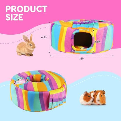Guinea Pig Hideout & Tunnels Guinea Pig Toys Cozy Guinea Pig House with Door Curtain Soft Guinea Pig Bed for Small Pet/Hamster/Sugar Glider/Chinchilla Playing and Resting (Rainbow)