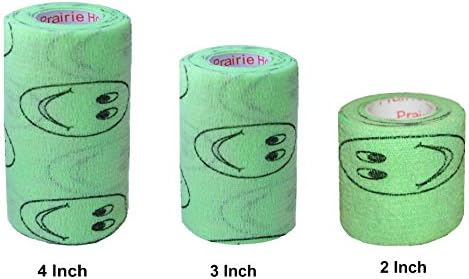 2 Pack Premium Vet Wrap - Self Adhesive Bandage Wrap & Athletic Tape - 4" x 5 Yards Elastic & Self-Sticking Cohesive Bandage for Pets, Sports, Wrists & Ankles -Green with Smiles by Prairie Horse