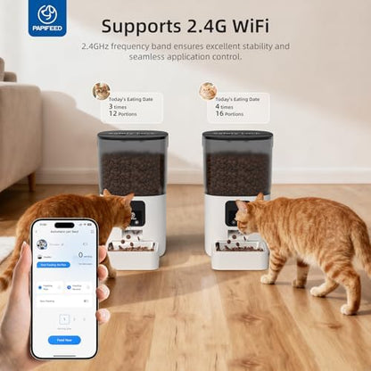 PAPIFEED Automatic Cat Feeder with App, WiFi Auto Cat Feeder, 6L Slow-Feed Cat Food Dispenser for Dry Food, Dual Power Supply Timed Pet Feeder for Small Dog, 10 Meals/Day, 12 Portions/Meal, White