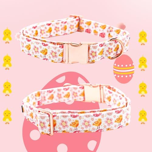 Dog Collar - Easter Day Dog Collars with Flower Chicken Print Adjustable Girl Pet Gift Collar for Medium Small Large Dogs