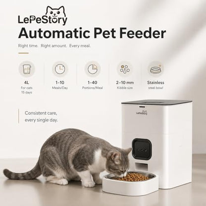 Smart Automatic Pet Feeder for Cats & Small Dogs with App 4L