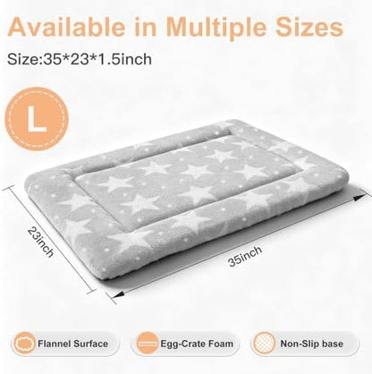 Dog Bed Mat, Reversible Dog Crate Pad with Washable Kennel Mat and Soft Foam, Pet Bed for Dogs & Cats, for Crates Carriers & Travel(Big&Small Stars Grey, 35" L*23" W*1.5" Th)
