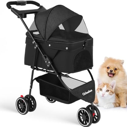 Pet Stroller,Dog Stroller for Small Medium Dogs Cats,3 Wheels,Black