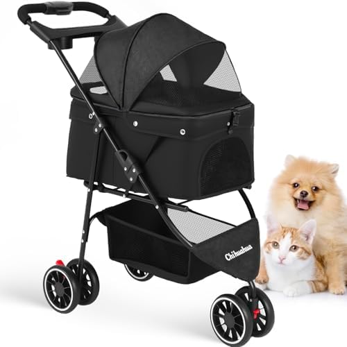 Pet Stroller,Dog Stroller for Small Medium Dogs Cats,3 Wheels,Black