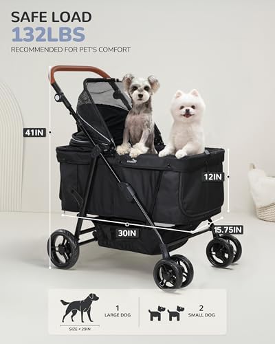 Dog Stroller for Large & Medium Dogs (20–132 lbs), for 2 Small Dogs